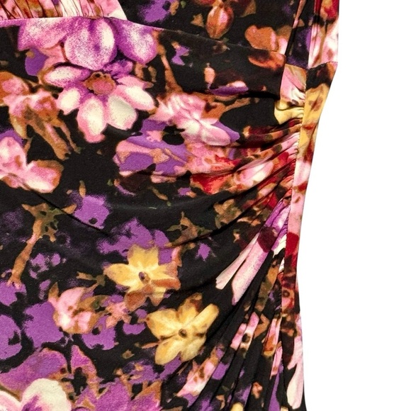 Ralph Lauren Dark Floral Surplice Neckline Faux Wrap Black Purple Sheath Dress - Picture 5 of 11